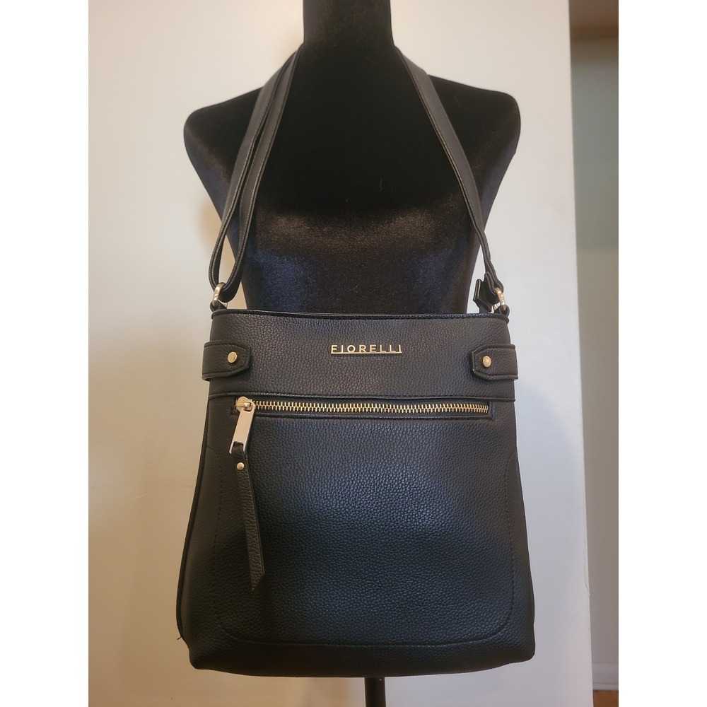 Fiorelli Womens Black Handbag Purse Faux Pebbled Leather Adjustable Shoulder Bag